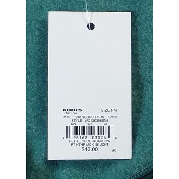 Croft & Barrow Full Zip Women's Sweat Jacket With Pockets Petite Medium Green - Picture 6 of 9